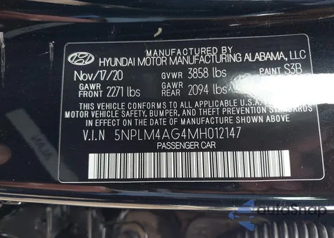 2021 Hyundai Elantra Sel z USA, uszkodzony, nr VIN 5NPLM4AG4MH012147